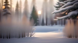 Download A snowy forest scene with trees and a light for free