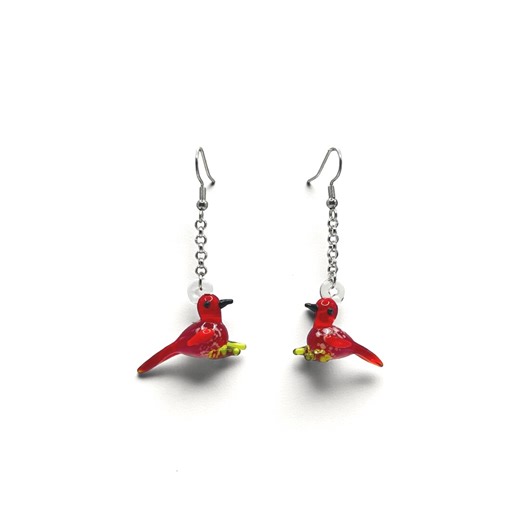 Red Lampwork Glass Bird Earrings, Handmade Statement Jewellery - Etsy