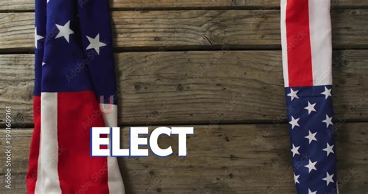 After brief pause USA and ELECTION animating over wooden plank, letters moving to announce vote