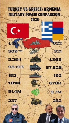 Turkey vs Greece/Armenia Military Power Comparison 2026