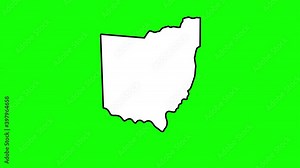 Ohio State of USA with pointer in capital city Columbus. Animated close up map of Ohio highlighted from map of USA. Zoom showing of state for elections, social information, news. 4K. Alpha channel.