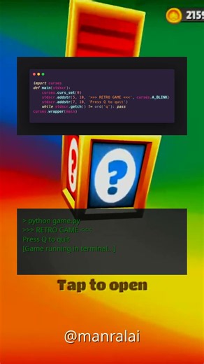Build a retro terminal game in 7 lines of Python. 🔥 #shorts