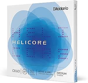 D’Addario H510 Helicore Cello String Set, 4/4 Scale Medium Tension (1 Set)– Stranded Steel Core for Optimum Playability and Clear, Warm Tone – Versatile and Durable – Sealed Pouch Prevents Corrosion