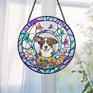 Personalized Dog Memorial Stained Glass Art, Custom Dog Portrait Stained Glass Suncatcher, Dog Memorial Gift, Dog Loss, Pet Loss Gift - Etsy