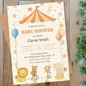 Circus Baby Shower Invitation | Carnival Theme With Circus Animals | Gender Neutral Baby Shower Invite | Editable Digital Template - Etsy Australia