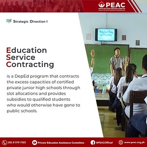 The PEAC piloted the ESC scheme in the 1980s and the ESC was later included in the landmark legislation, the GASTPE law, which institutionalized government assistance to students and teachers in private education in 1989. The PEAC has co-implemented the ESC Program since 1996. #PEACachieves | Private Education Assistance Committee
