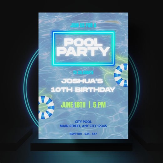 Pool Party Invitation | Summer Birthday Pool Party Invite | Instant Download | Editable Canvas Template | Printable Invitation - Etsy