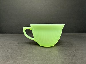 Fire-King Jadeite Jane Ray Pattern Coffee Cup - Vintage Green Glass Mug with Ribbed Design - Unmarked Collectible Kitchenware