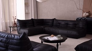 Comfy Lazy Floor Sofa Couch,Soft Armless Chair,Faux Leather Lounge Chair,Corner Relax Sofa Couch for Living Room Bedroom,Salon Office,Adults((Black+3P+1P+ Ottoman)