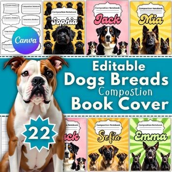 Dogs Breeds Custom Name Composition Notebook Covers – 22 Editable Canva Template