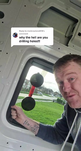 Replying to @markrowland418 playing dot to dot with drill holes #wcrafterwindow #vwcraftercamper #installingsidewindow #vanlife #vanlifeuk #fyp