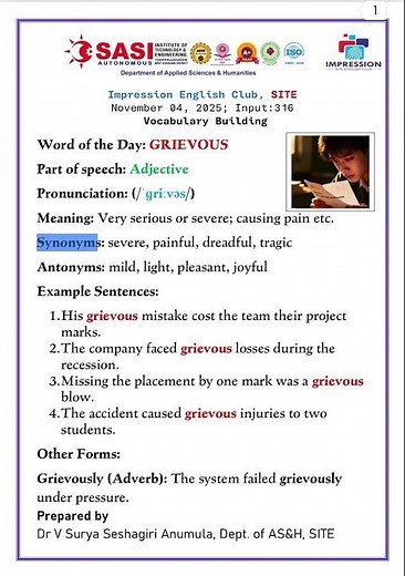 Word of the day: GRIEVOUS #gre #toefl #ielts #competitive #vocabulary