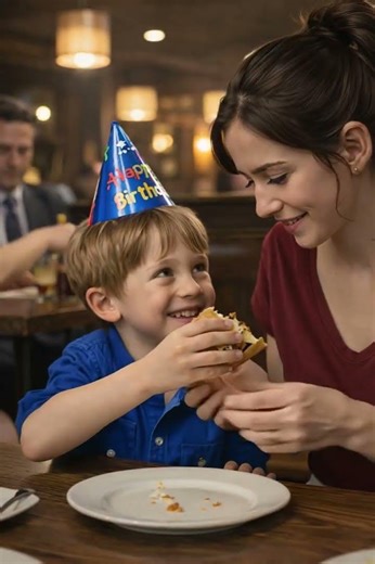 For the boy’s birthday, they ordered only one burger, which the mother divided between the children,