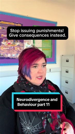 Neurodivergence and Behaviour part 11. Stop issuing punishments. Give consequences instead. Here I explain the importance difference. Share your thoughts 💭. Want to know more? Join my online workshop Link in bio and comments. #neurodivergent #inclusion #behaviour #send #teachersoftiktok
