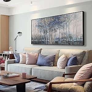 Wall Art Decor Dark Canvas Wall Art Blue Embellishments Plant Grey Misty Forest Abstract Tree Modern Artwork For Living Room Modern Canvas Prints Pictures For Wall Artwork For Bedroom Home Hotel Office Decoration 29x58 Inch