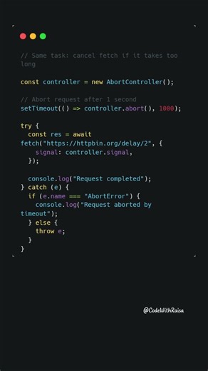 Cancel fetch by timeout using AbortController in JavaScript #coding #javascript #shorts