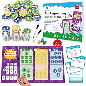 73 PCS Fun Magnetic Regrouping Activities Kit, Place Value Magnets, Magnetic Place Value Chart Mat, Place Value Manipulative 1st 2nd 3rd 4th Grade, Place Value Disks Chips, Base 10 Math - Simply Magic