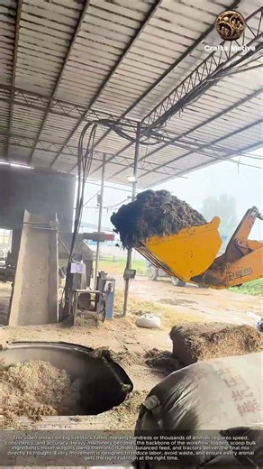 Heavy Machinery in Action: Moving and Mixing Animal Feed on a Large Farm