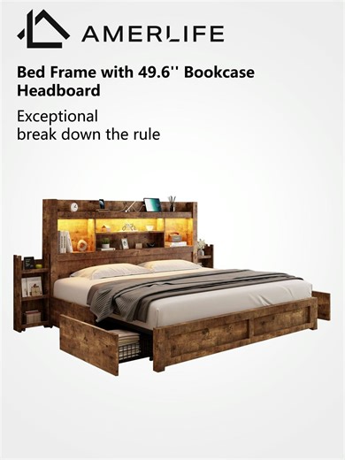 Sturdy Platform Bed with Storage and LED Features