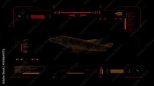 Digital Blueprint Scan of US Army Aircraft f 35 Lightning II. All-Weather, Supersonic Stealth Fighter Aircraft. 5th Generation Plane. Futuristic User Interface HUD. Military Recon 360 View. F 35