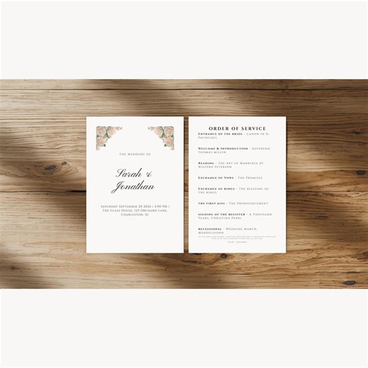 Wedding Order of Service Template, Editable Order of Events, Whimsical Floral Ceremony Program, Canva Instant Download 5x7 - Etsy