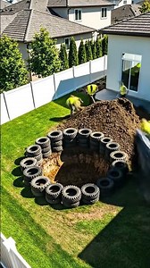 Create a fish tank with old tires and plastic bags