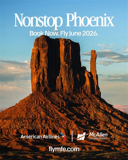 ✨ New Destination Alert! ✨ Go beyond the ordinary and fly NONSTOP to Phoenix (PHX) from McAllen International Airport! ☀️🌵 Daily service on American Airlines begins June 4, 2026, with tickets on sale now. From red rock hikes to unforgettable views and world-class dining, Arizona’s must-see adventures are now closer than ever. #FlyMFE #NonstopPhoenix #PHX | McAllen International Airport