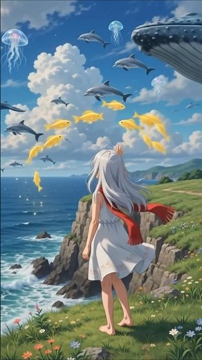 anime girl with long flowing silver white hairy #animeart #anime #animeeart #peace