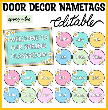 Floral Theme Classroom Door Display Set, Welcome Posters, Student Name Plates
