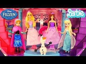 Barbie Musical Light Up Castle Disney Frozen Elsa and Princess Anna Barbie Girl Doll Popstar Playset
