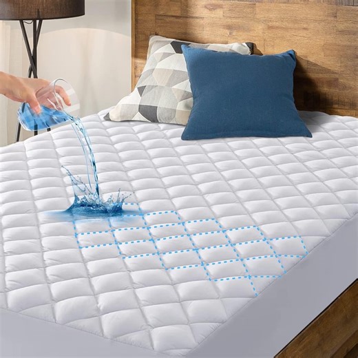 Full Size Waterproof Mattress Pad Protector, Breathable Quilted Mattress Cover Noiseless Waterproof Fitted Sheet Mattress Topper Up to 21" Deep Pocket