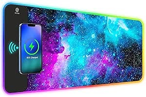 ToLuLu RGB Gaming Wireless Charging Mouse Pad, 5/7.5/10/15W 10 Light Modes LED Mouse Pad Computer Keyboard Mat Mousepad, 800x300x4MM Extended Large Desk Mat for Gaming, MacBook, Laptop, PC, Galaxy