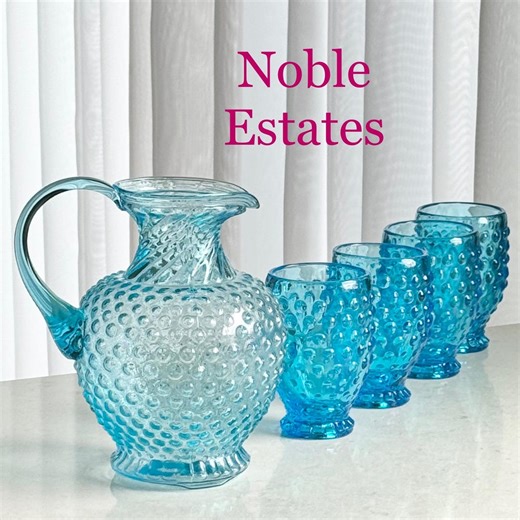 Vintage Indiana Glass Tiara Exclusive Hobnail Blue Pitcher and 4 Tumblers (circa 1980s) - Etsy
