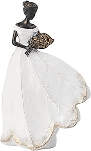 Guichifun Fairy Statue Collection Home Decoration - White Leaf Angel Girls Resin Home Decor for Outside or Inside Rustic Garden Grave Decorations for Cemetery Figurines Gift 5 x 3 x 7.5 Inch