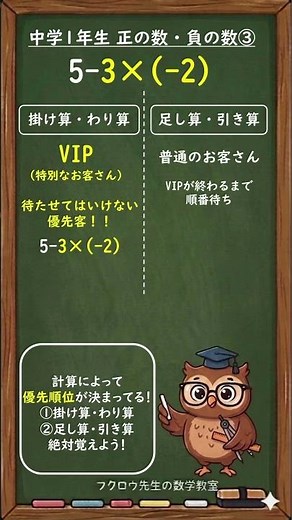 【中1数学】掛け算・割り算はVIP待遇！？正の数・負の数の計算の順番 #中1数学 #正負の数 #テスト対策