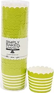 Simply Baked Small 3 Ounce Disposable Paper Baking Cups, 25 Pack of Cupcake Muffin Wrappers for Baking or Party, Treats, Candy, and Snack Cups, Lime with White Stripe