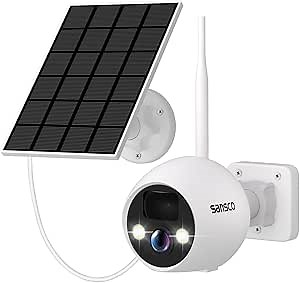 SANSCO Wire-Free Solar Battery Powered Security Camera, 4MP Outdoor WiFi IP Add-on Camera with Solar Panel, Night Vision, 2 Way Audio
