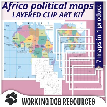 Africa political map clip art pack - complete and layered