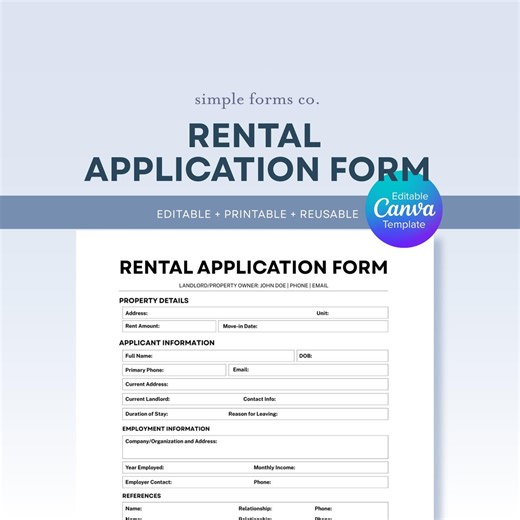 Rental Application Form Template | Editable Canva Document for Landlords & Property Owners - Etsy Australia