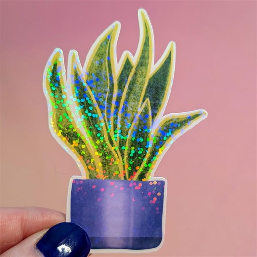 Holographic Snake Plant Sticker With Glitter Shine for Water Bottles, Laptops, and Journals - Etsy