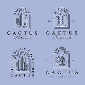 Satz von Kaktus-Logo-Vektor-Strich-Art-Symbol-Illustrations-Design,...