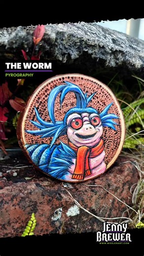 I recently started learning how to do pyrography, here is my process for my latest piece called The Worm. Fan art for the 80's film, Labyrinth. (My fav!) #labyrinth #worm #ello #fanart #pyrography #pyro #woodburning #process #wip #missjenart #jennybrewer | Miss Jen Art | Facebook