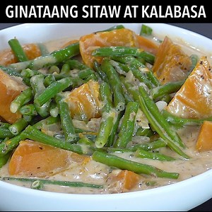 1.5M views · 48K reactions | Ginataang Sitaw at Kalabasa https://panlasangpinoy.com/ ingredients: 3 cups kalabasa, cubed 15 pieces sitaw, cut into 2-inch pieces 2 cups coconut milk 3 tablespoons bagoong alamang 1 piece onion, chopped 1 thumb ginger, minced 4 cloves garlic, chopped 3 tablespoons cooking oil ground black pepper to taste | Panlasang Pinoy | Facebook