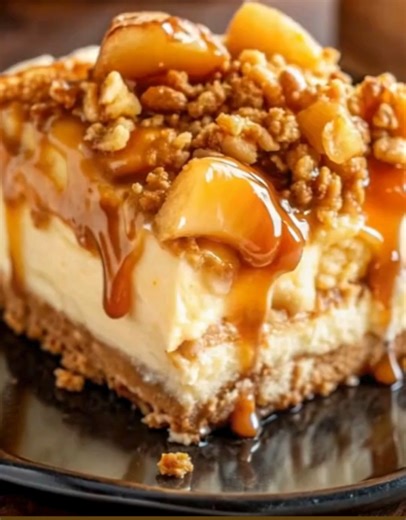 Apple Crisp Cheesecake | Creamy, Crunchy & Perfectly Cozy 🍎✨ This cheesecake is the definition of comfort — creamy vanilla filling, cinnamon-kissed apples, and a buttery oat crumble on top. It smells like fall and tastes like heaven ❤️ Ingredients: For the crust: 1½ cups graham cracker crumbs ¼ cup brown sugar ¼ cup melted butter For the cheesecake filling: 24 oz cream cheese, softened ¾ cup sugar 3 large eggs 1 tsp vanilla extract ½ cup sour cream For the apple topping: 2 medium apples, peeled