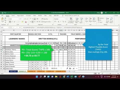 Computation of Grades in MS EXCEL DEPED FORMAT E-CLASS RECORD