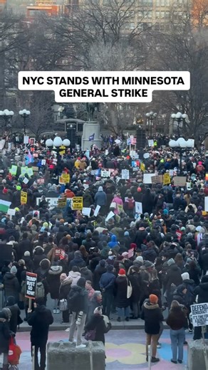 The People's Forum on Instagram: "HAPPENING NOW! NYC takes the streets to stand in solidarity with Minnesotans who are in the midst of a historic statewide general strike—demanding ICE out of Minnesota! MINNESOTA SHOWS THE WAY: The people have the power!"