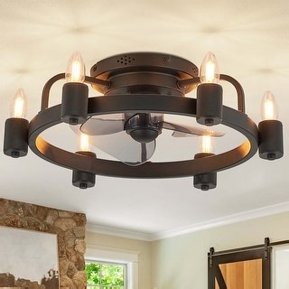 20 in. Modern Farmhouse Ceiling Fan LED Low Profile Flush Mount Ceiling Fan Light with Remote for Living Room - Bed Bath & Beyond - 37568891