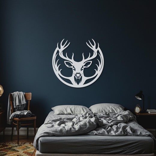 Deer Head Metal Art, Stag Silhouette Wildlife Wall Decor, Rustic Cabin Nature Accent - Etsy