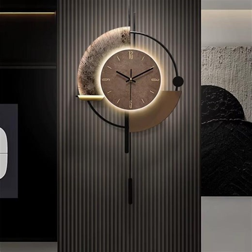Large Modern Art Wall Clock With Pendulum, Voice-activated Creative Glow, for Living Room, Kitchen, - Etsy