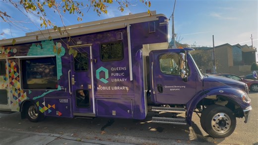 The new 32-foot-long QPL #MobileLibrary is equipped with an automatic wheelchair lift, a retractable exterior awning, a skylight, solar power technology, and two Wi-Fi-enabled TV screens. It also has 12 laptops, a printer, Wi-Fi access, a self-checkout machine, gaming systems, and a collection of 5,000 books and other materials for people of all ages. Our new Mobile Library will provide weekly #QueensMobileLibrary service in Breezy Point, offering storytimes, early literacy sessions, STEM activi